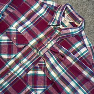 Five Brother Flannel Shirt Mens L Magenta Plaid Heavyweight Made in USA Vintage